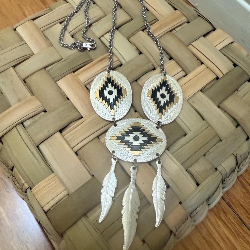 Silver and Black Feather Pendant Necklace - Picture 2 of 4